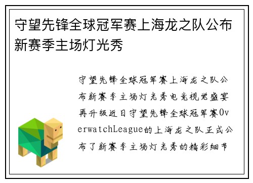 守望先锋全球冠军赛上海龙之队公布新赛季主场灯光秀
