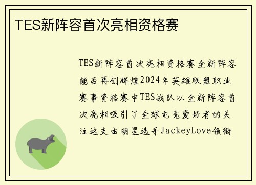 TES新阵容首次亮相资格赛