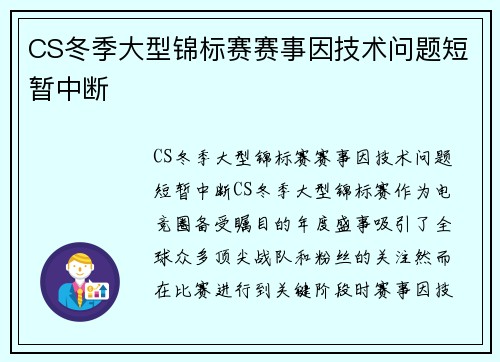 CS冬季大型锦标赛赛事因技术问题短暂中断