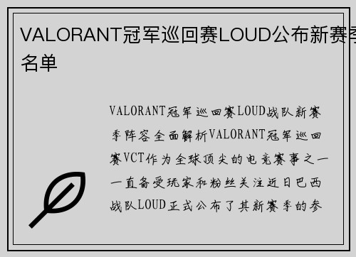 VALORANT冠军巡回赛LOUD公布新赛季名单