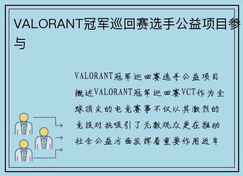 VALORANT冠军巡回赛选手公益项目参与