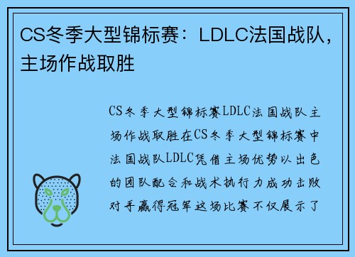 CS冬季大型锦标赛：LDLC法国战队，主场作战取胜
