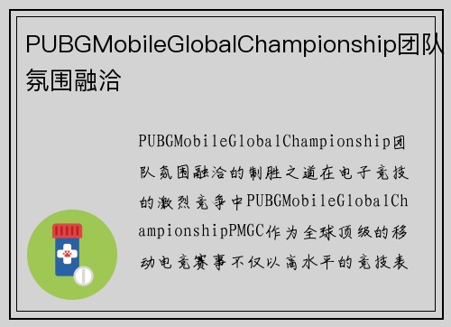PUBGMobileGlobalChampionship团队氛围融洽